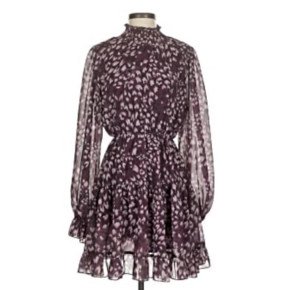 Few Moda Purple and Ivory Long Sleeve Print Dress. Lined. Sizxe L. Office Work